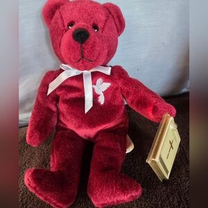 Vtg "Grace" Holy Bears Sacrament Series 1999 Plush/Bean Bag Bear Beanie Burgundy